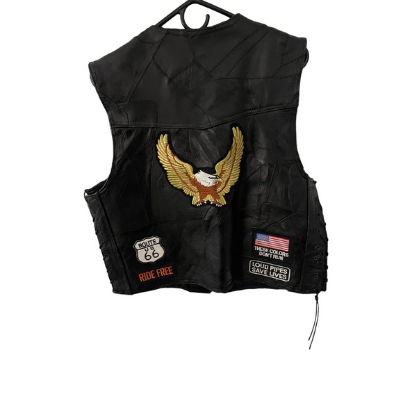 Harley Davidson black leather vest with patches - Picture 1 of 8